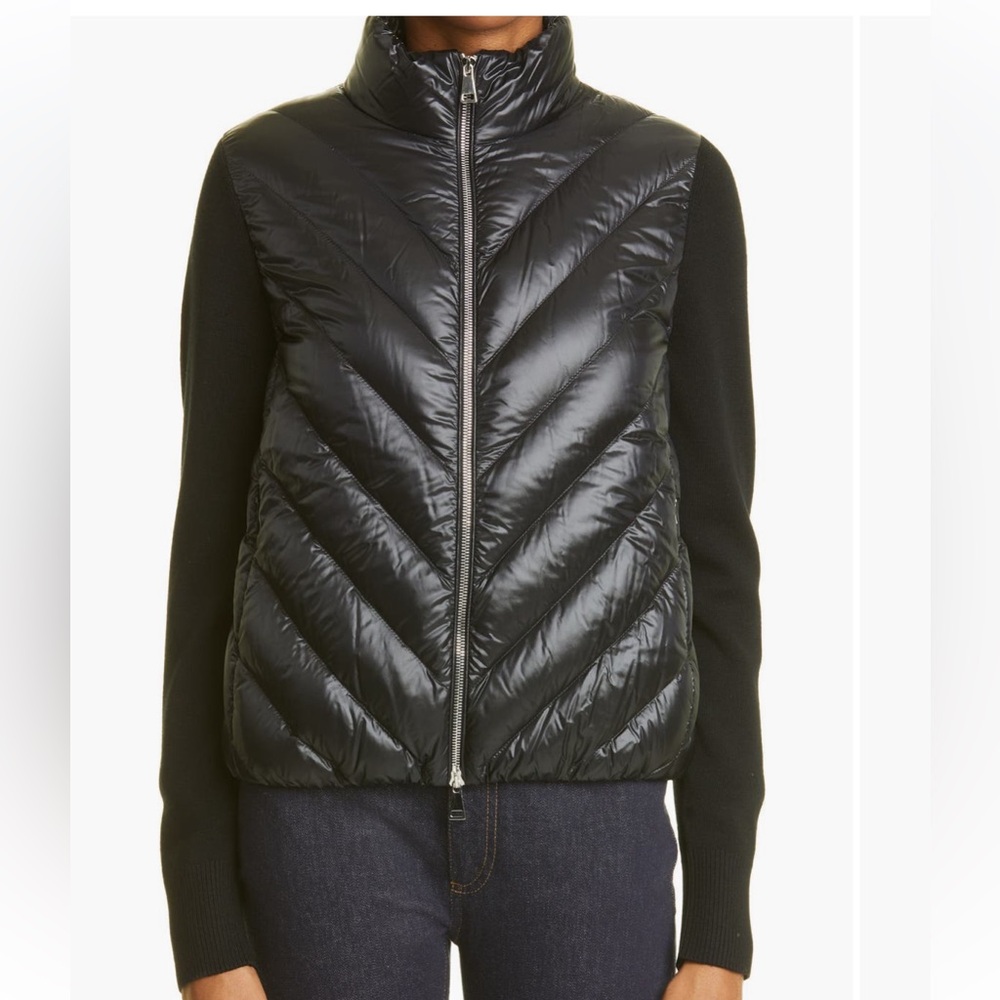 Moncler quilted down puffer and knit sleeve cardigan jacket black size medium